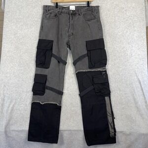 Kody Phillips MNML Utility Cargo Jeans Mens 38 Two Tone Streetwear Y2K Grunge